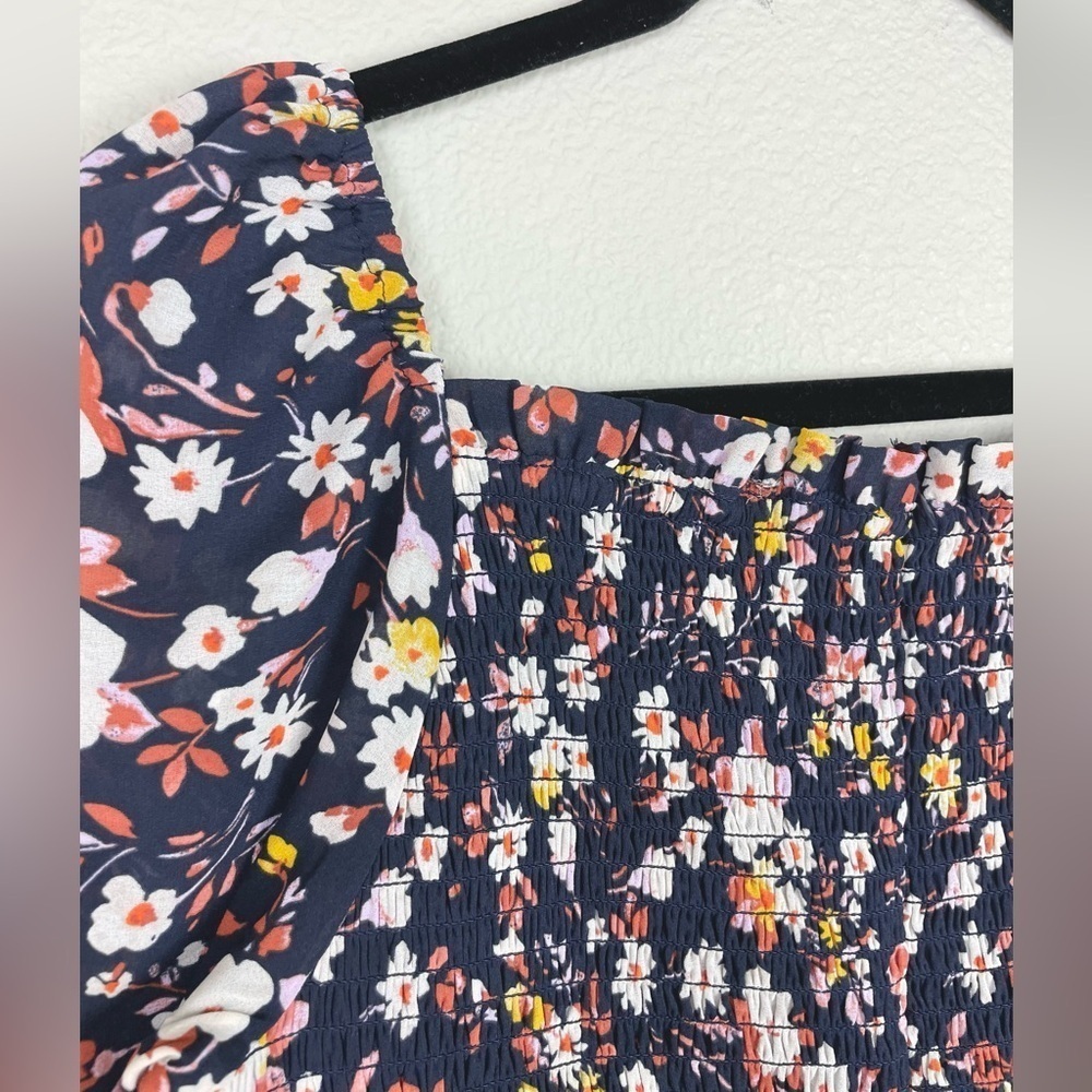 Ann Taylor Women's 4 PETITE Floral Smocked Maxi Dress Puff Sleeve Tiered Ruffle - Picture 14 of 16
